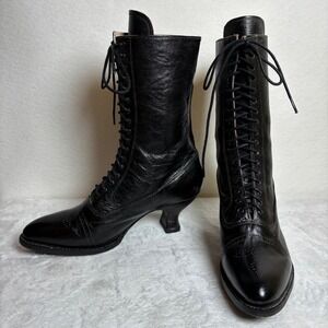 Oak Tree Farms Women's Black Leather Boots Size 8.5 USA Goodyear Welt Steampunk